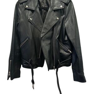 Black Leather Moto Jacket - Women's (Quince + new hardware) - Medium